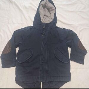 2011 Baby Gap Navy Blue Hooded coat jacket. Boys 3T. Zip & button. Bomber